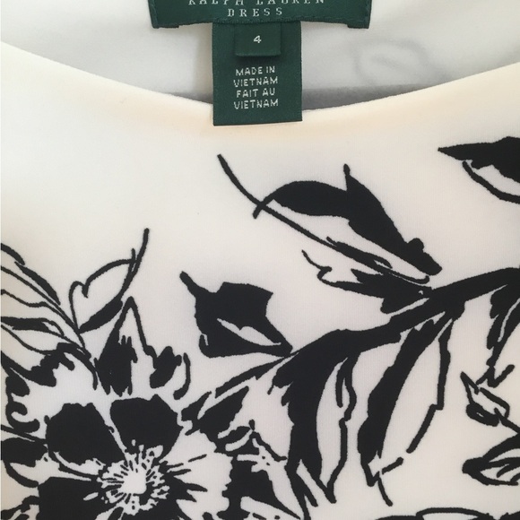 Ralph Lauren Black and White Floral Long Sleeve Dress Size 4 - Picture 3 of 8
